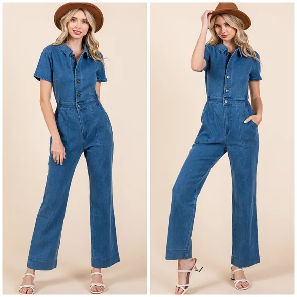 Gorgeous Boho Denim Short Sleeves Jumpsuit - Picture 7 of 11